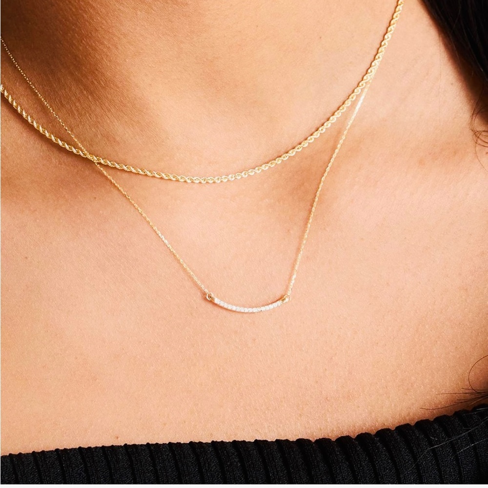 14k Solid Gold Diamond Bar Necklace